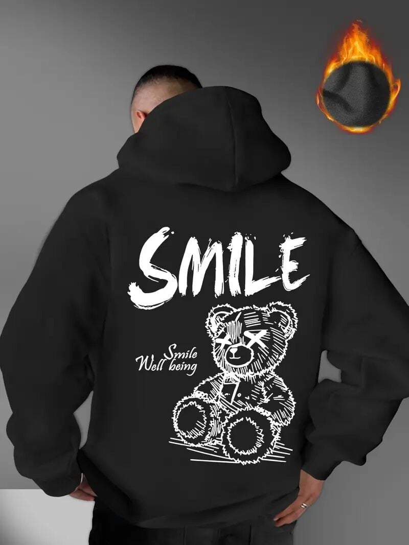 Unisex Oversize Smile Yazılı Hoodie – Trend Streetwear Kapüşonlu Sweatshirt