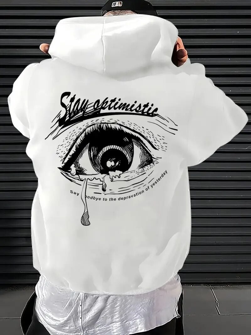 Unisex Oversize Stay Optimistic Göz Baskılı Hoodie – Minimal ve Modern Streetwear Sweatshirt