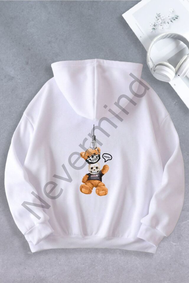Unisex Women Men Bear Mask Oversize Sweatshirt 2 Yarns