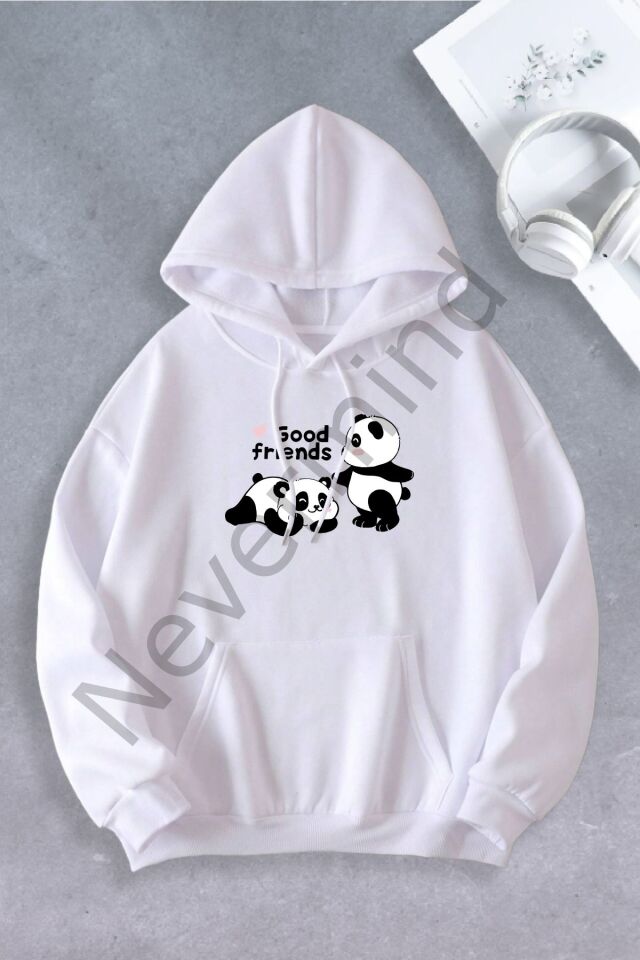Unisex Kadın Erkek Panda Good Friends Baskılı Oversize Sweatshirt