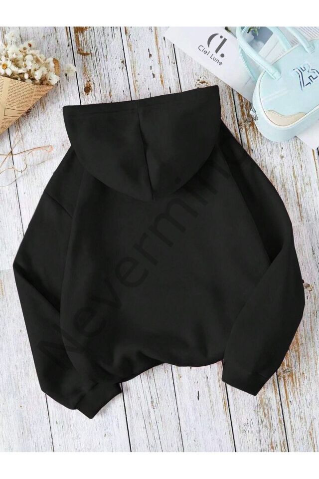 Unisex Nevermind Printed Oversize Printed Hooded Sweatshirt 3 Yarn