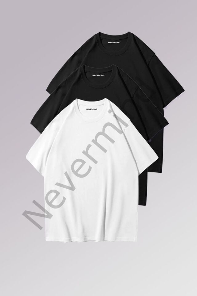 Schwarz-weißes 3er-Pack T-Shirts aus 100 % Baumwolle für Herren