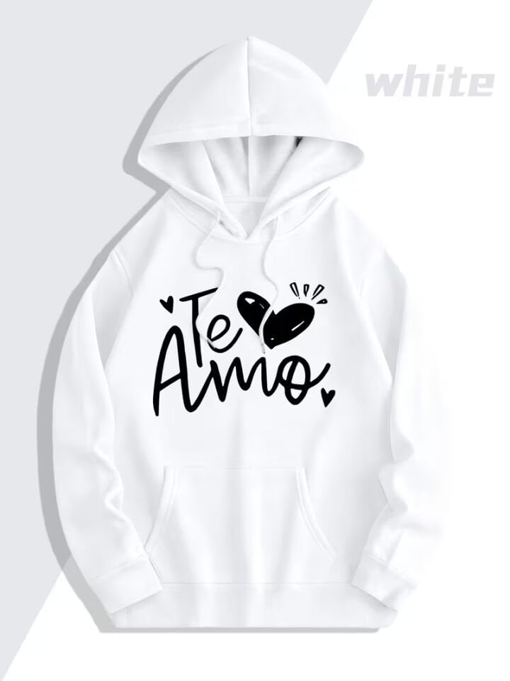 Te Amo Çift Hoodie Oversize Unisex Kapüşonlu Sevgili Kombin Sweatshirt 2li Set