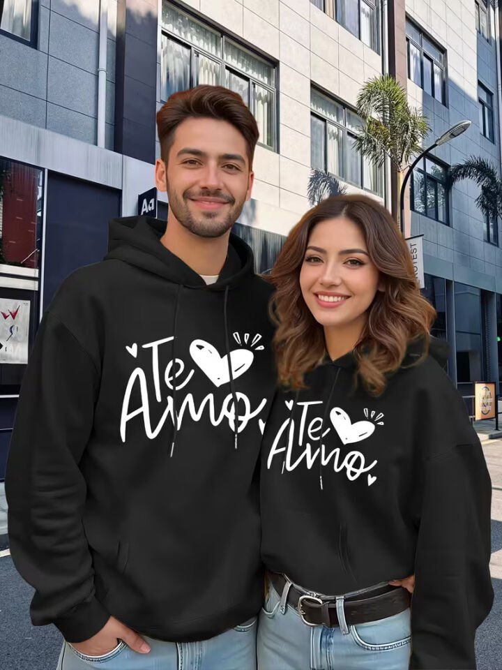 Te Amo Çift Hoodie Oversize Unisex Kapüşonlu Sevgili Kombin Sweatshirt 2li Set