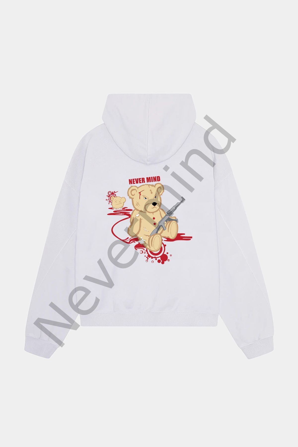 Unisex Oversize Hooded Sweatshirt – Teddy Bear Print, Never Mind Design
