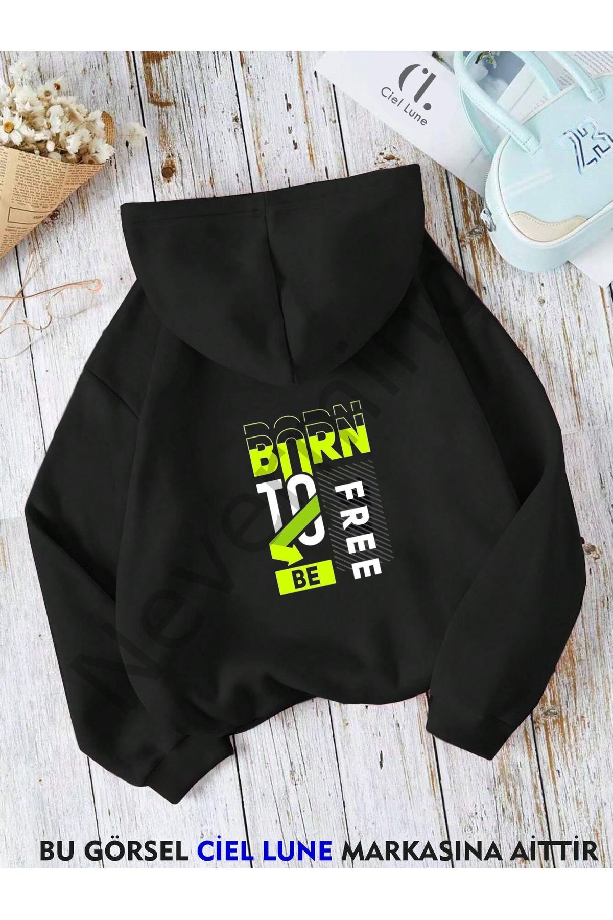 Unisex Born To Printed Oversize Printed Hooded Sweatshirt 3 Yarn