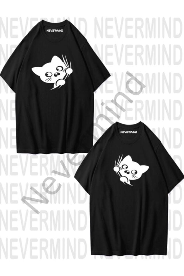 Cute Cat Themed Unisex Couple T-Shirt