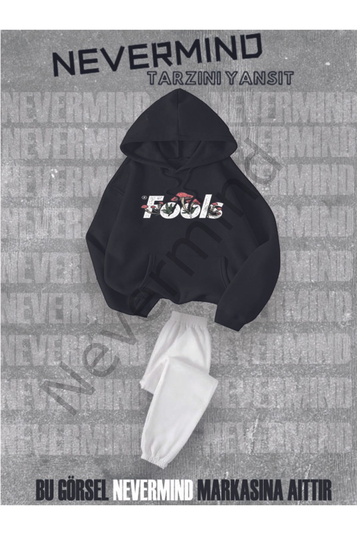 Tracksuit Set Sweatshirt Jogger - Oversize Cotton Fools Printed Sweatshirt-Jogger Bottom