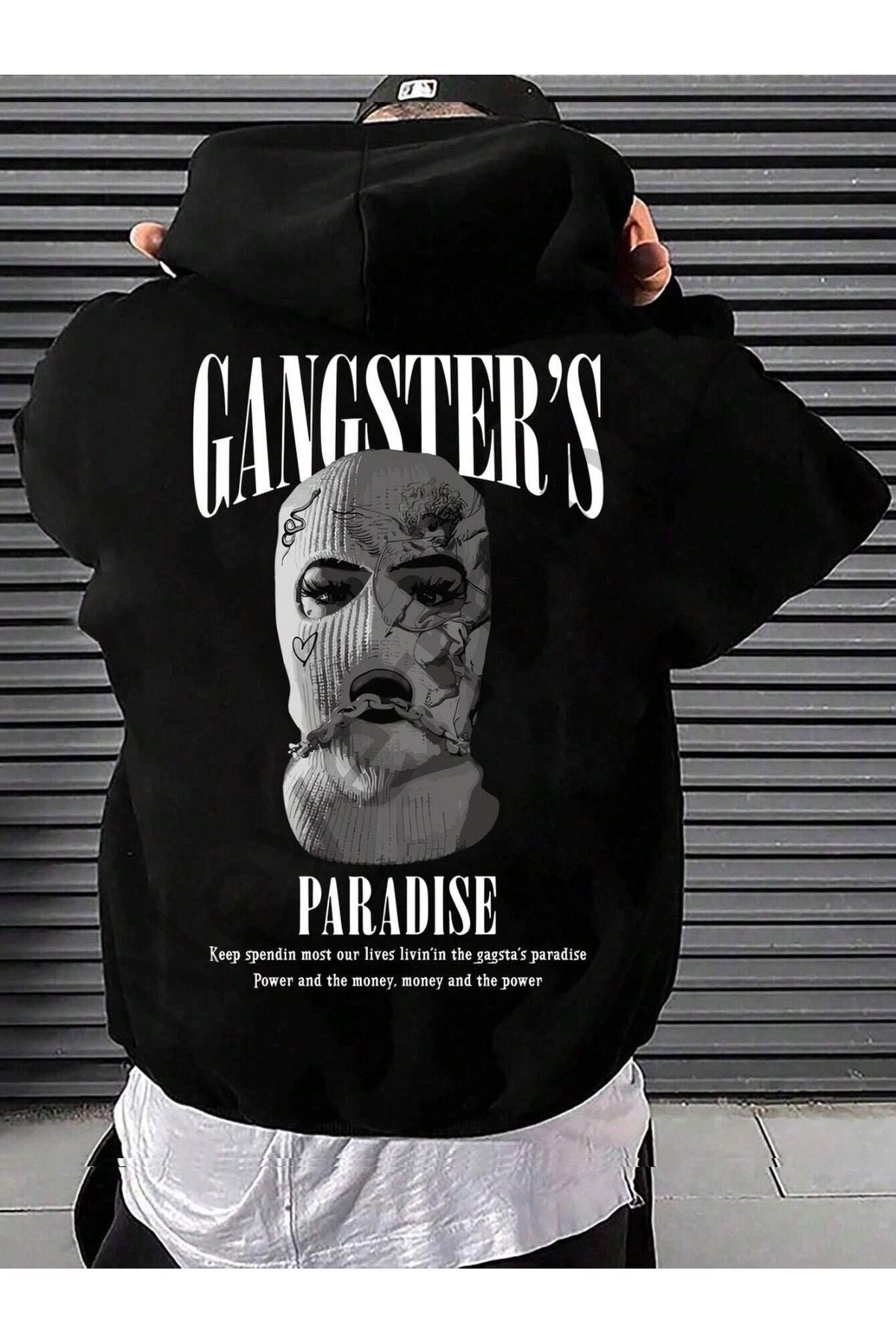 Unisex Gangster's Paradise Bedrucktes Oversize-Kapuzensweatshirt, 3 Garne