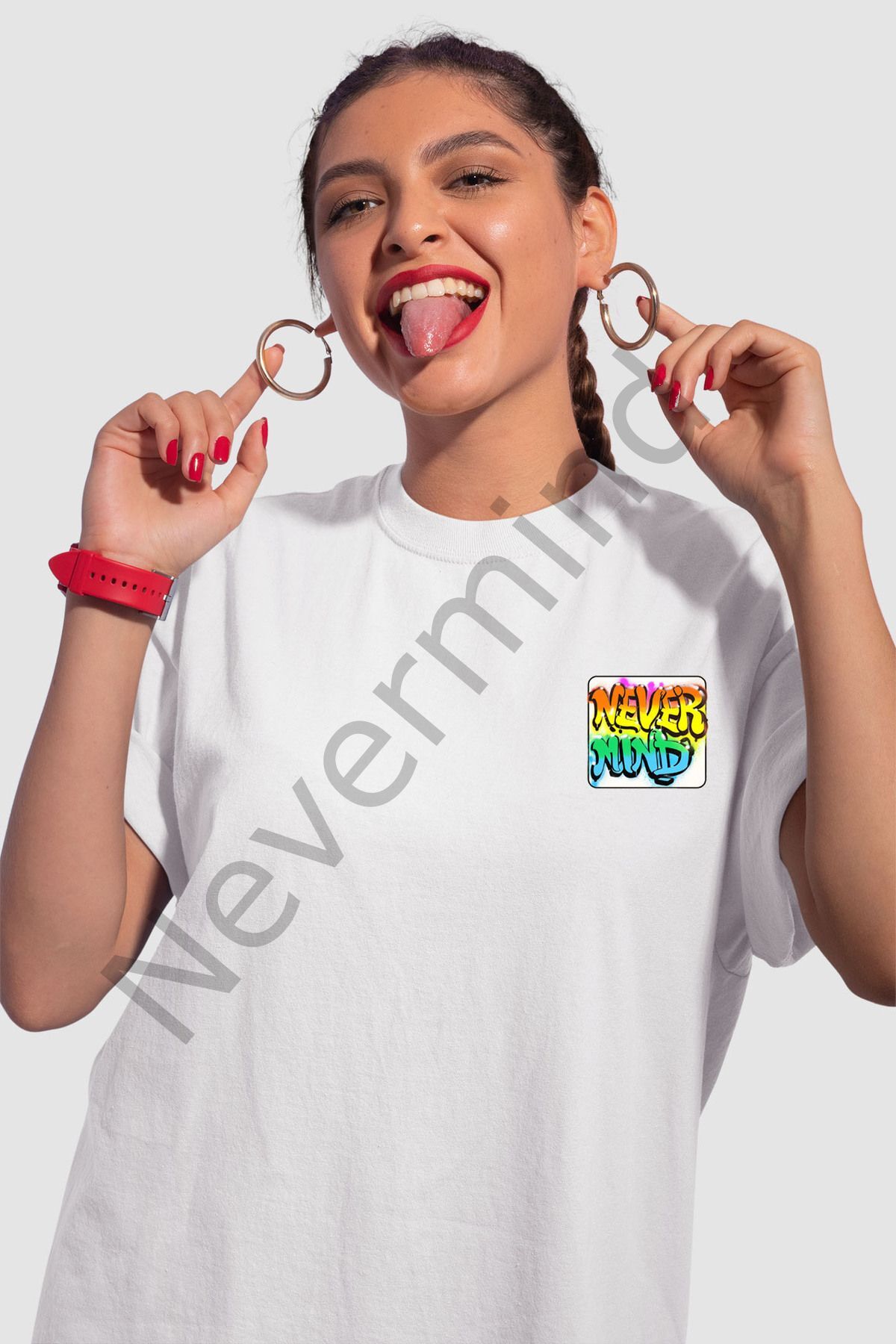 Unisex Colorful Graffiti Printed Oversize White T-shirt
