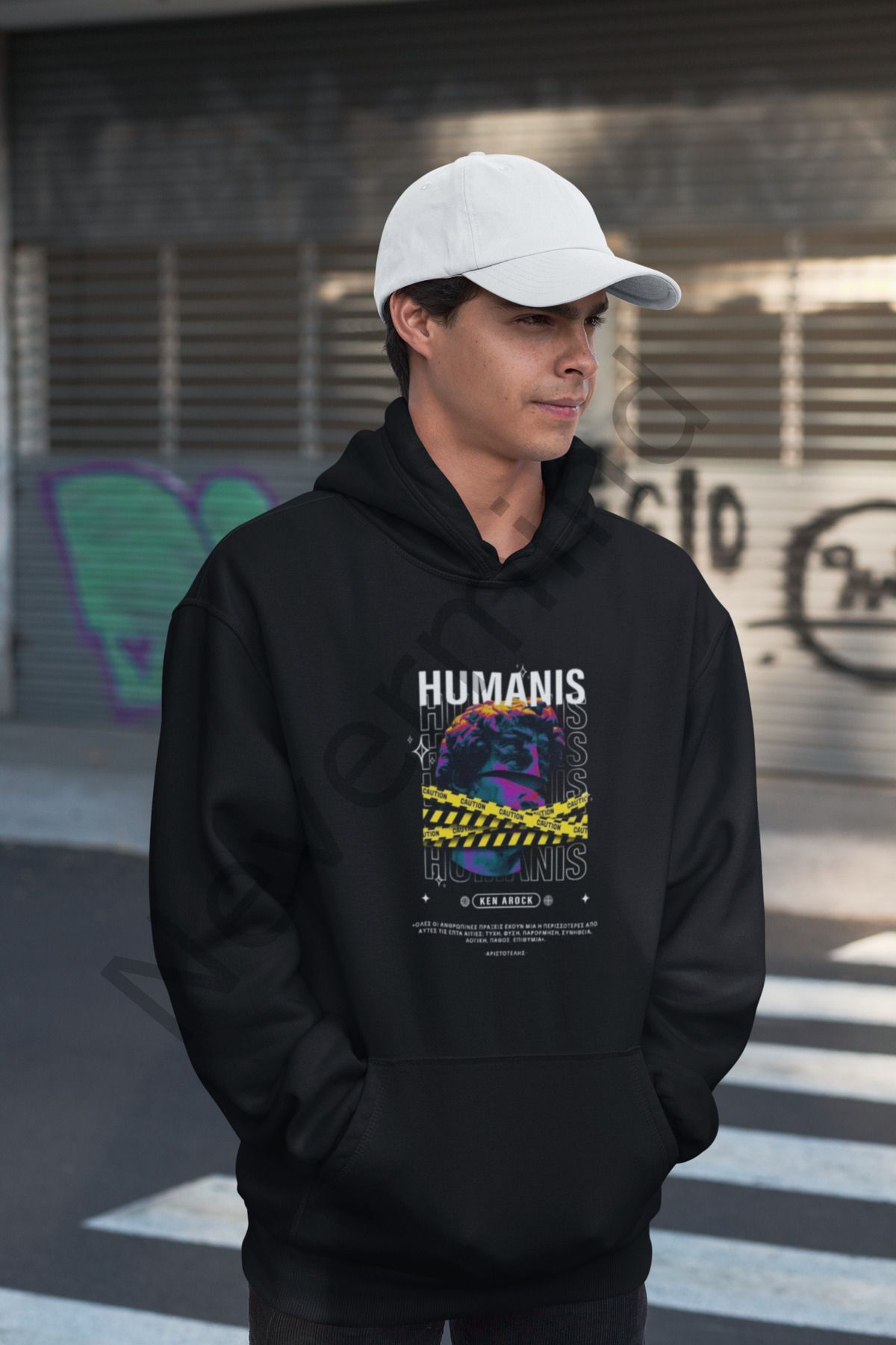 Unisex Humanis Printed Oversize Printed Hooded Sweatshirt 3 Thread