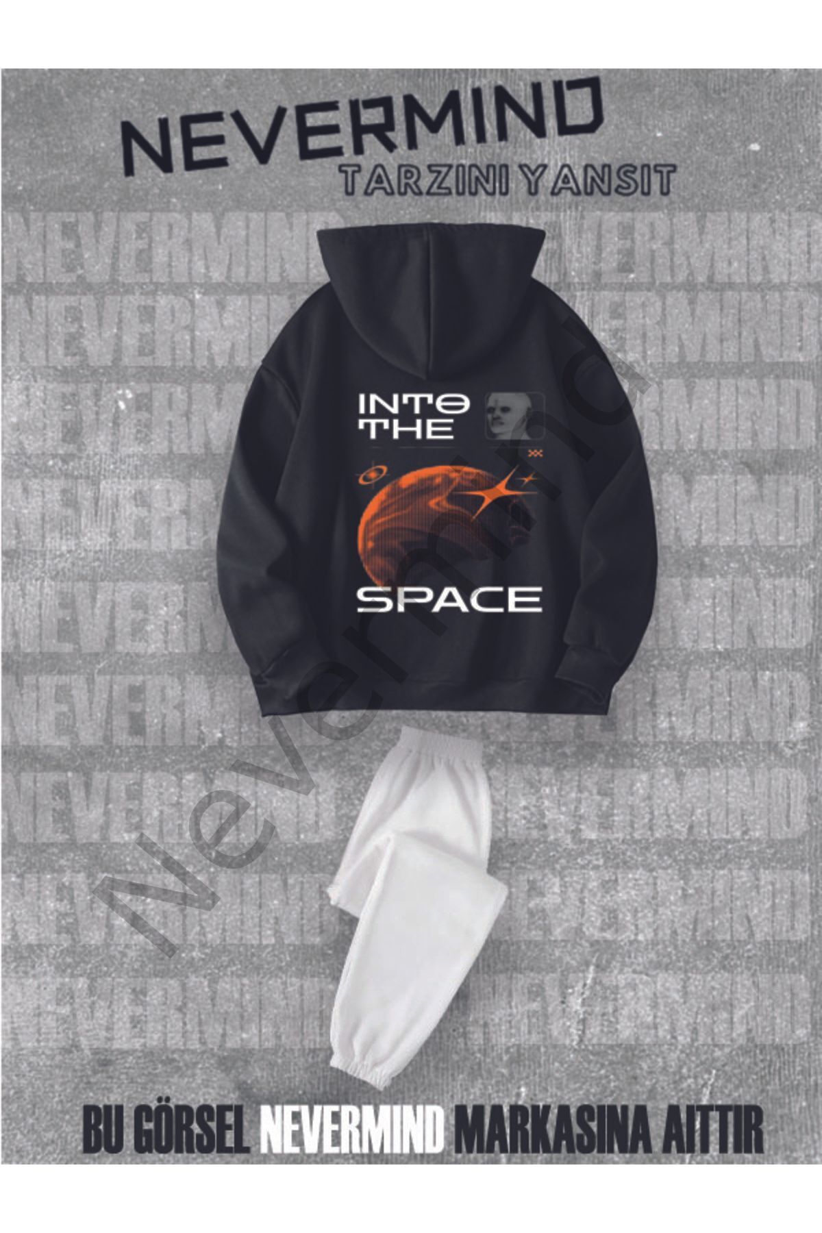 Tracksuit Set Sweatshirt Jogger - Oversize Cotton Into Space Printed Sweatshirt-Jogger Bottom