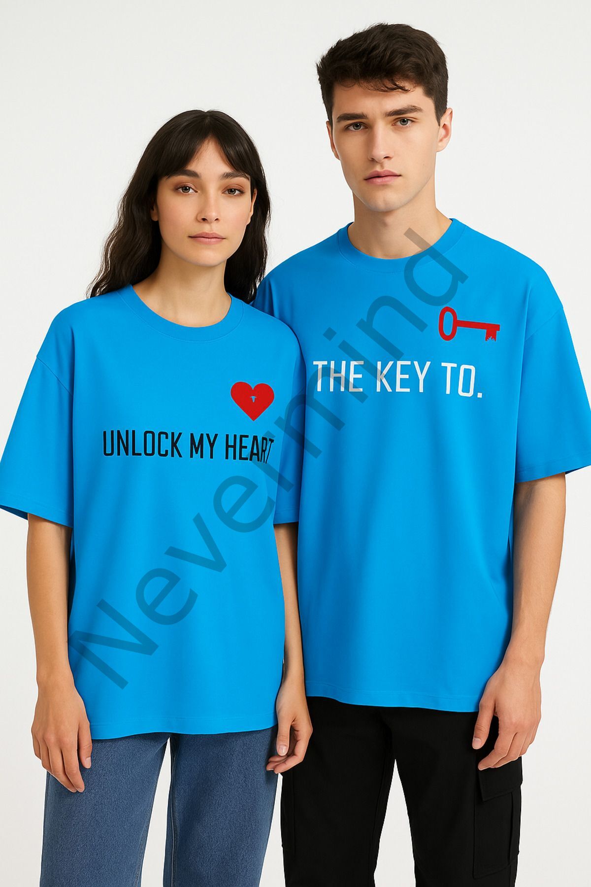 Unisex Women Men The Key To Couple Lover T-shirt 2-Piece Set
