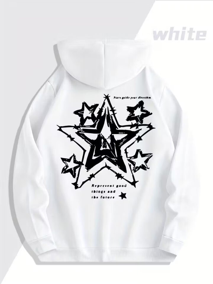 Yıldız Desenli Baskılı Hoodie – Trend Sevgili Kombini Oversize 3 İplik Sweatshirt 2'li Set