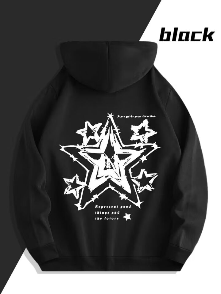 Yıldız Desenli Baskılı Hoodie – Trend Sevgili Kombini Oversize 3 İplik Sweatshirt 2'li Set