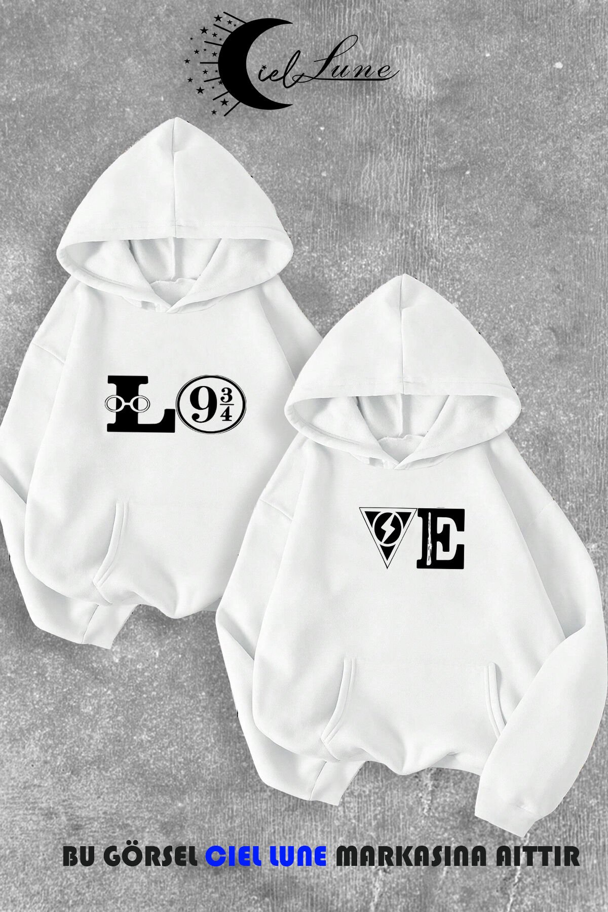 Sevgili Çift Kombini Lo&Ve  Baskılı Kapüşonlu Sweatshirt 2li Set Takım