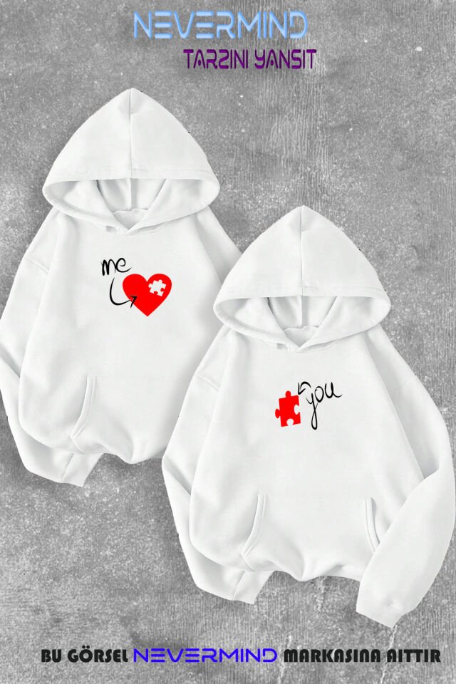 Lover Couple Combination Me & You Puzzle Printed Hooded Sweatshirt 2-Piece Set