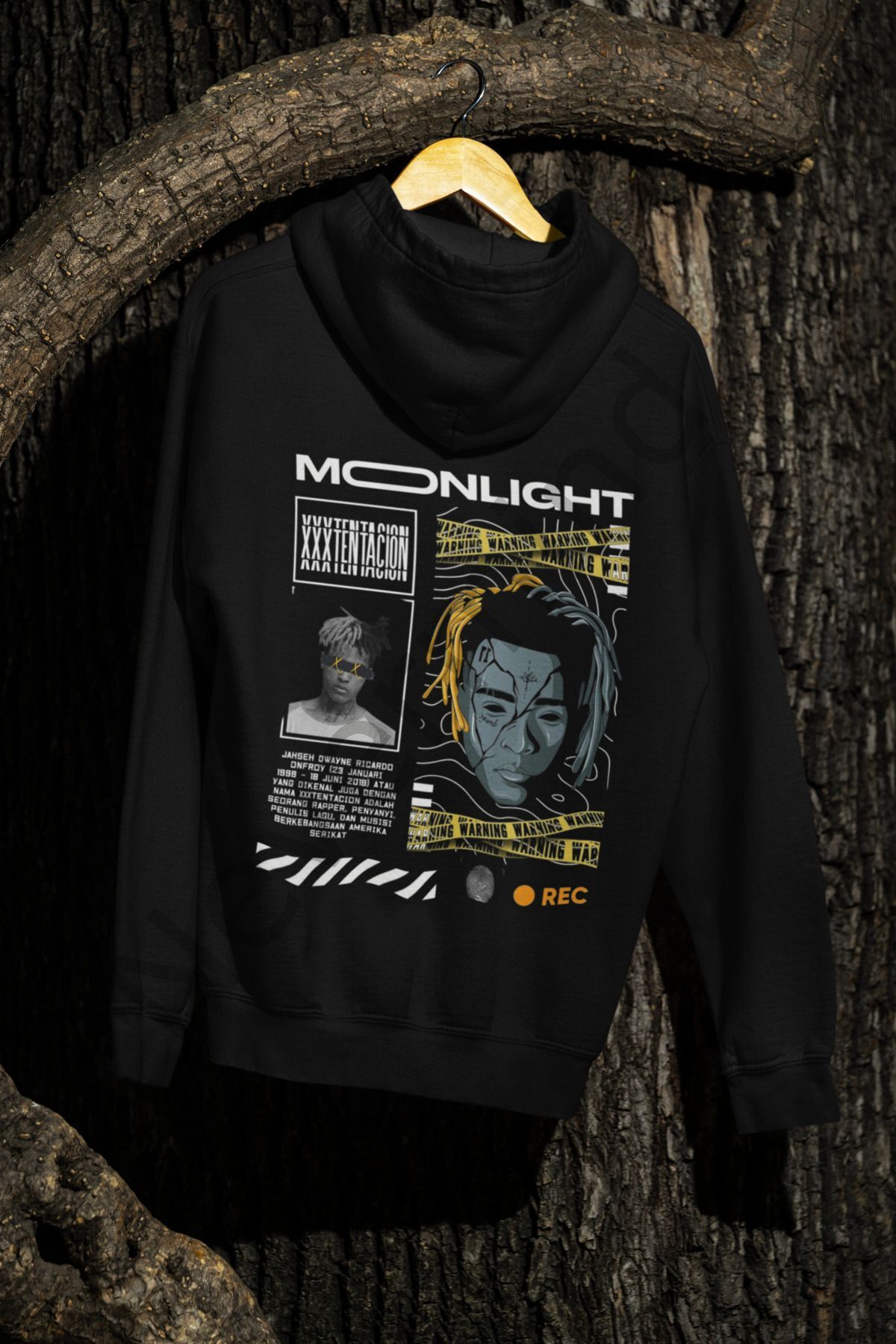Unisex MoonLight Printed Oversize Printed Hooded Sweatshirt 3 Yarn