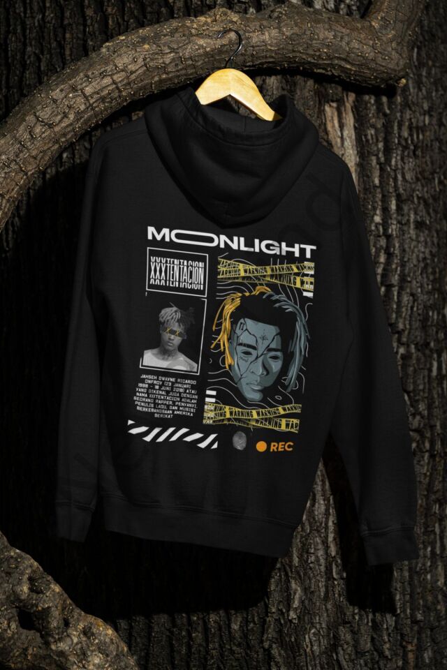 Unisex MoonLight Printed Oversize Printed Hooded Sweatshirt 3 Yarn