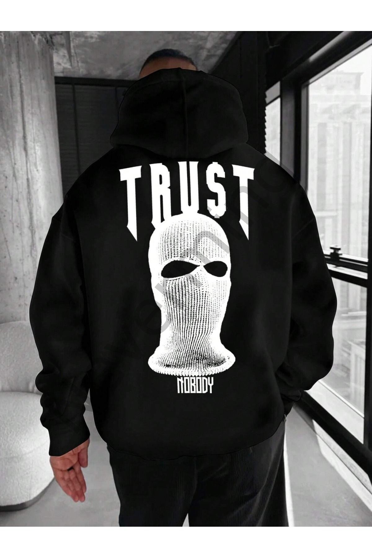 Unisex Trust No Body Printed Oversize Printed Hooded Sweatshirt 3 Yarn