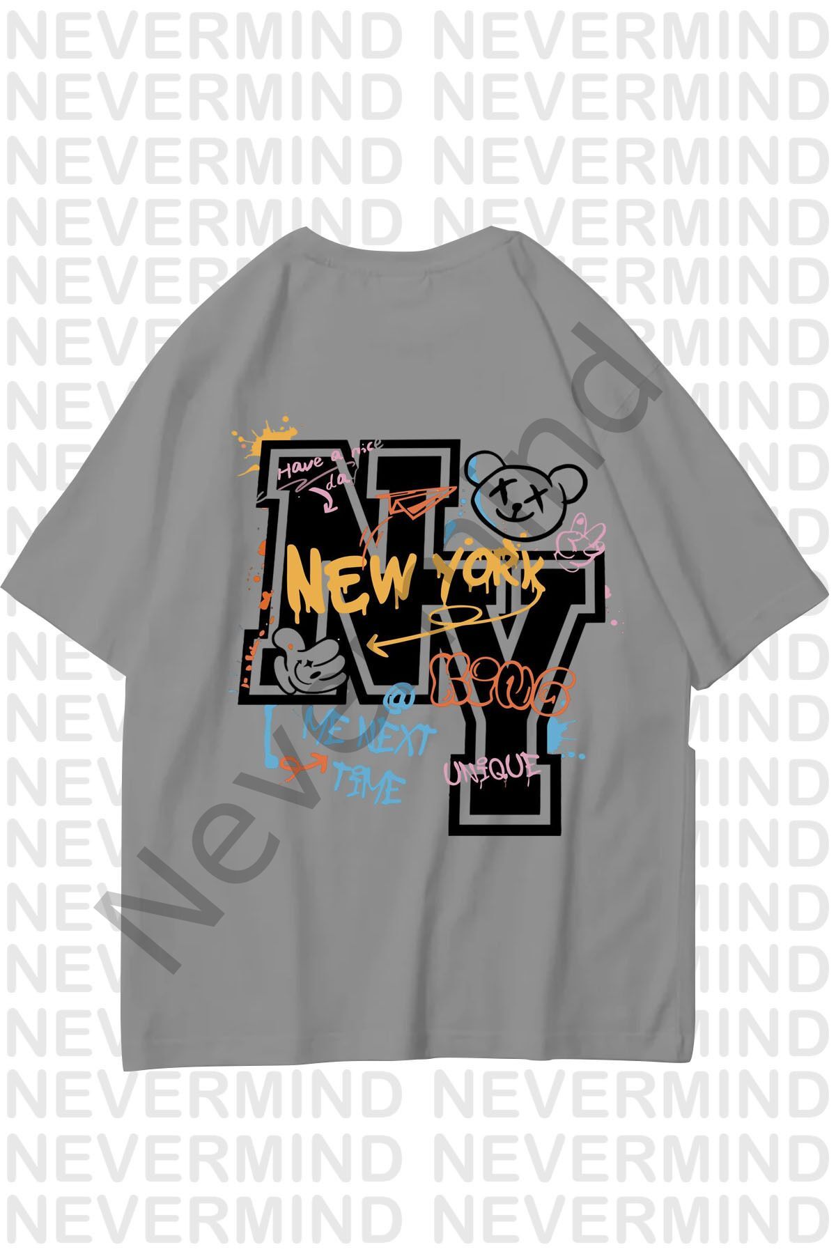 Unisex Kadın Erkek NY-ME Özel Tasarım Sırt Baskılı  Oversize Tshirt