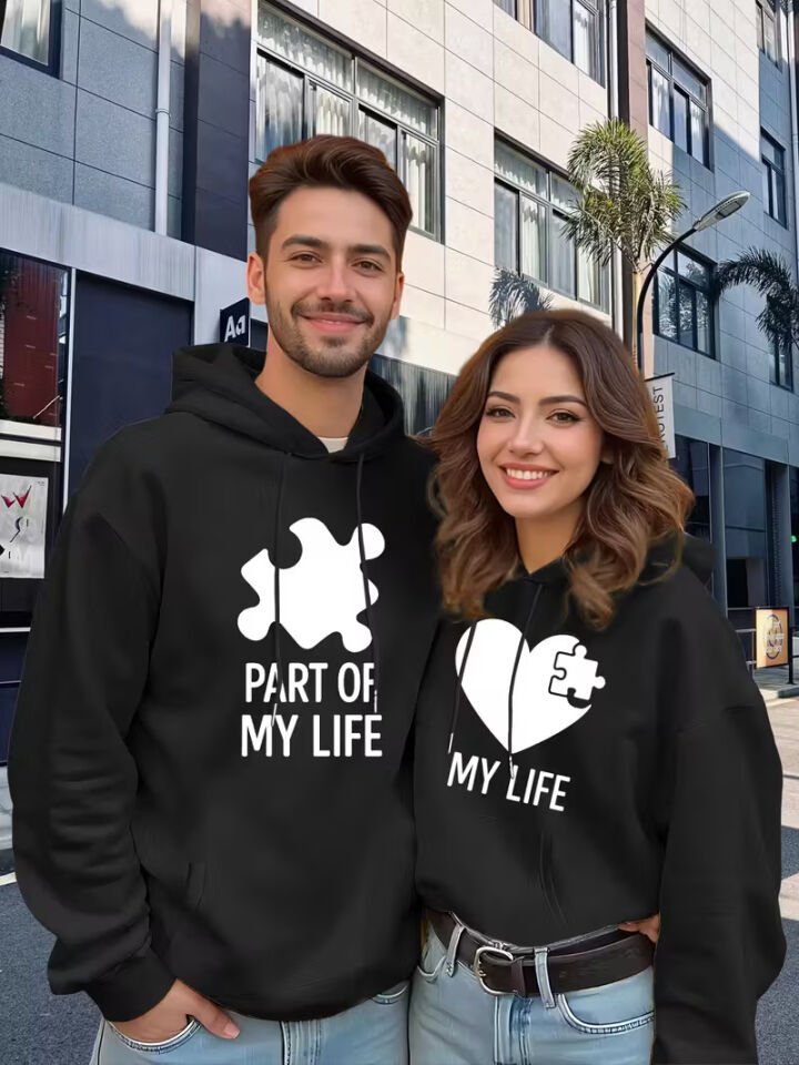 Sevgili Çift Kombini 2’li Yapboz Parça Desenli Unisex Sweatshirt – Puzzle Love Tasarımı