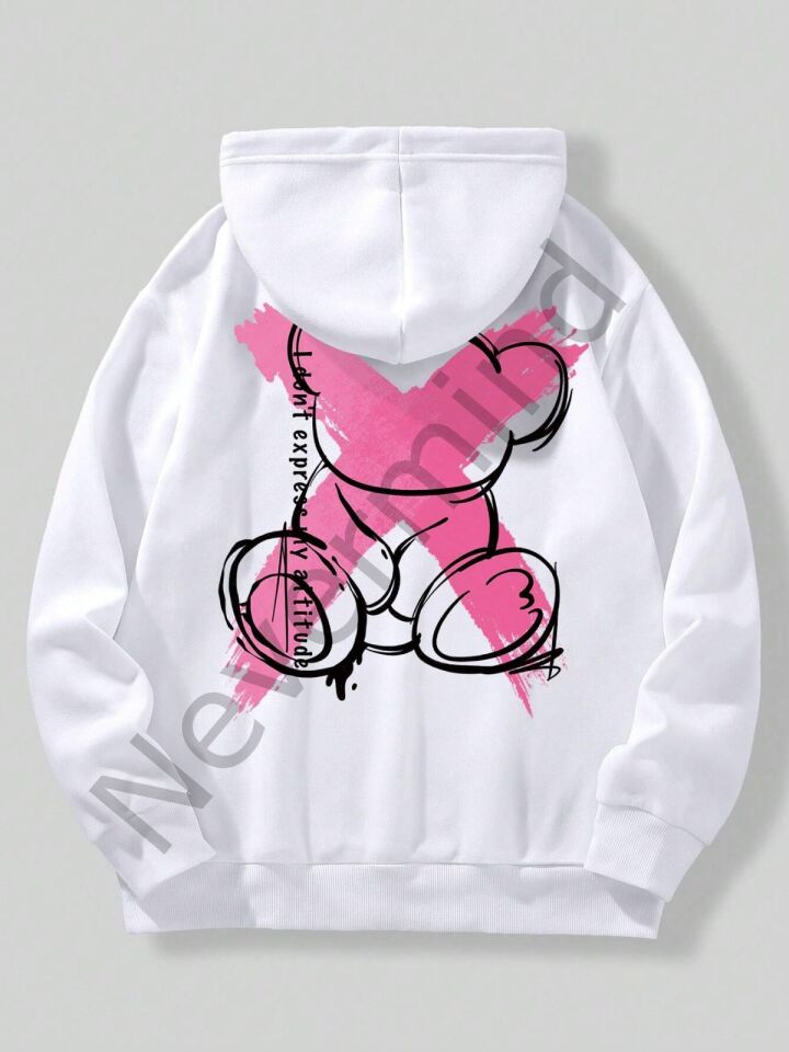 Unisex IDONT X Baskılı Oversize Baskılı Kapşonlu Sweatshirt 3 Iplik