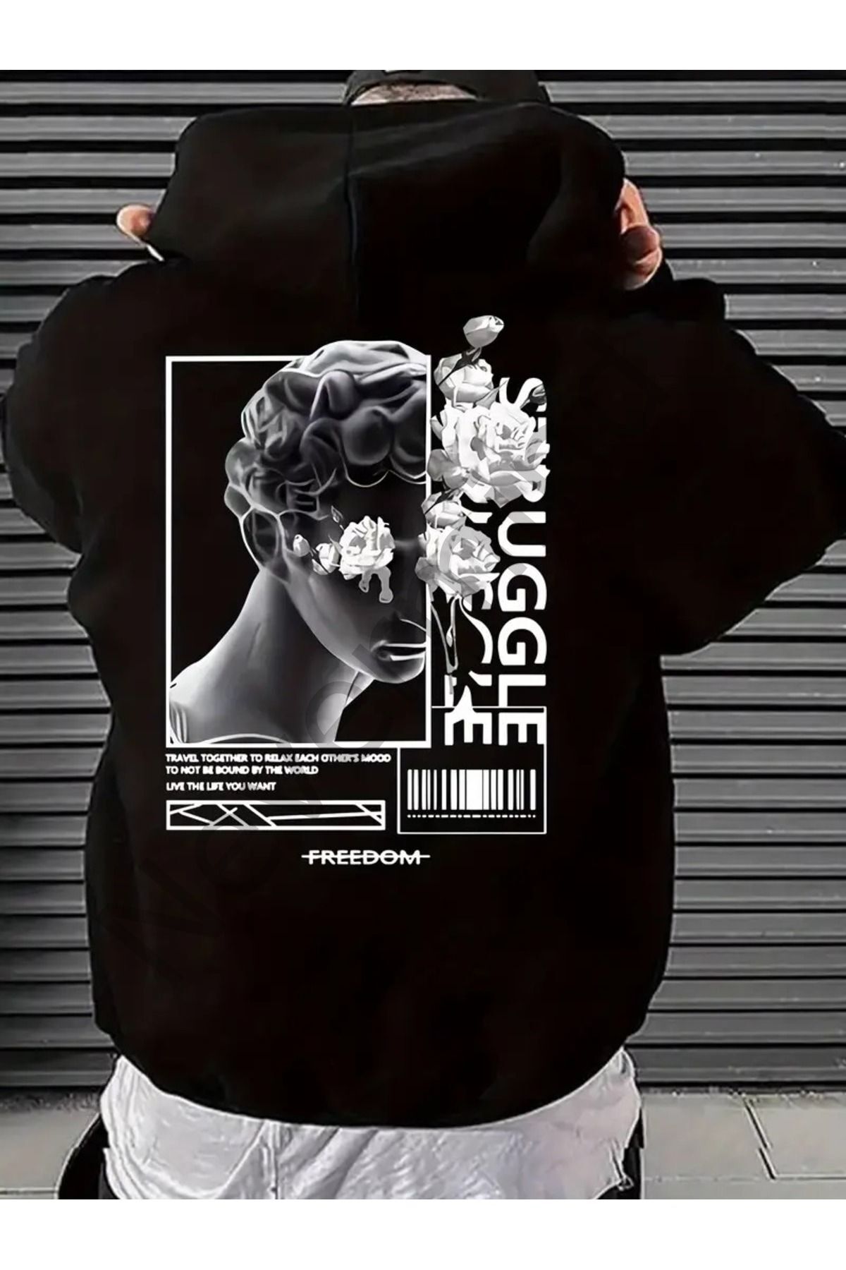 Unisex Freedom Printed Oversize Printed Hooded Sweatshirt 3 Yarn