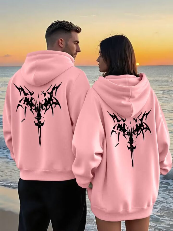 Sevgili Çift Kombin Hoodie Set | Trend Baskılı Oversize Unisex 3 İplik Kapüşonlu Sweatshirt 2’li