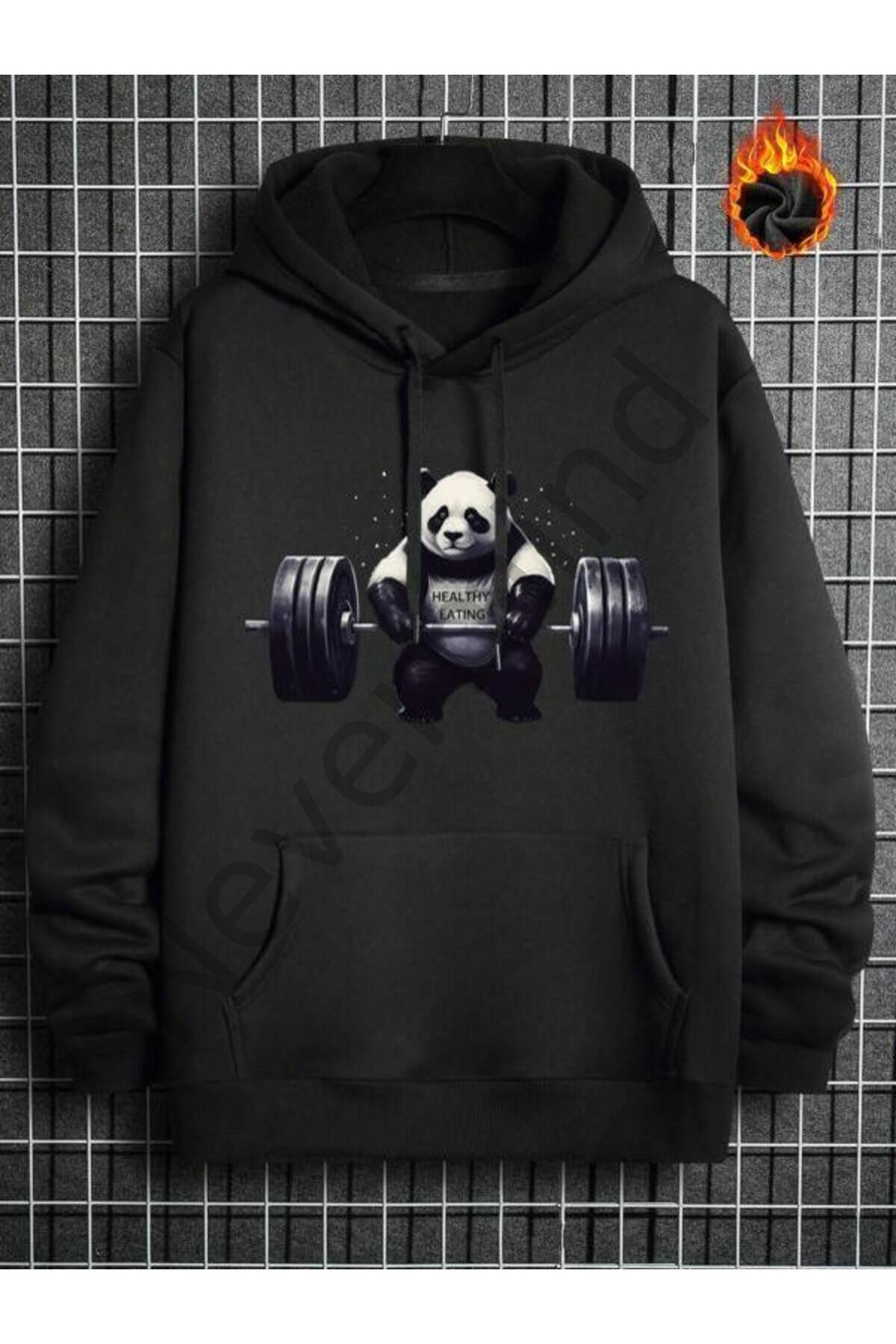 Unisex Sports Panda Printed Drawstring Hoodie Oversize 2 thread