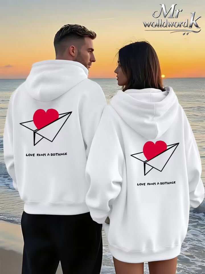Love From A Distance Sevgili Kombini Hoodie – Unisex Oversize Çift Sweatshirt 2’li Set