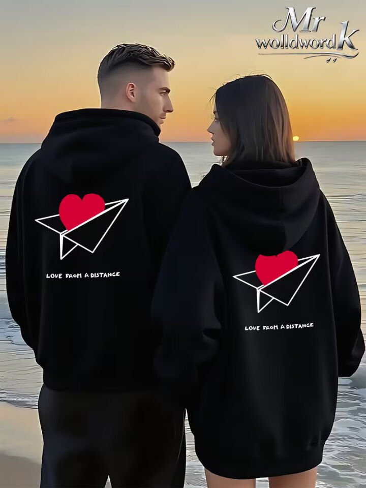 Love From A Distance Sevgili Kombini Hoodie – Unisex Oversize Çift Sweatshirt 2’li Set