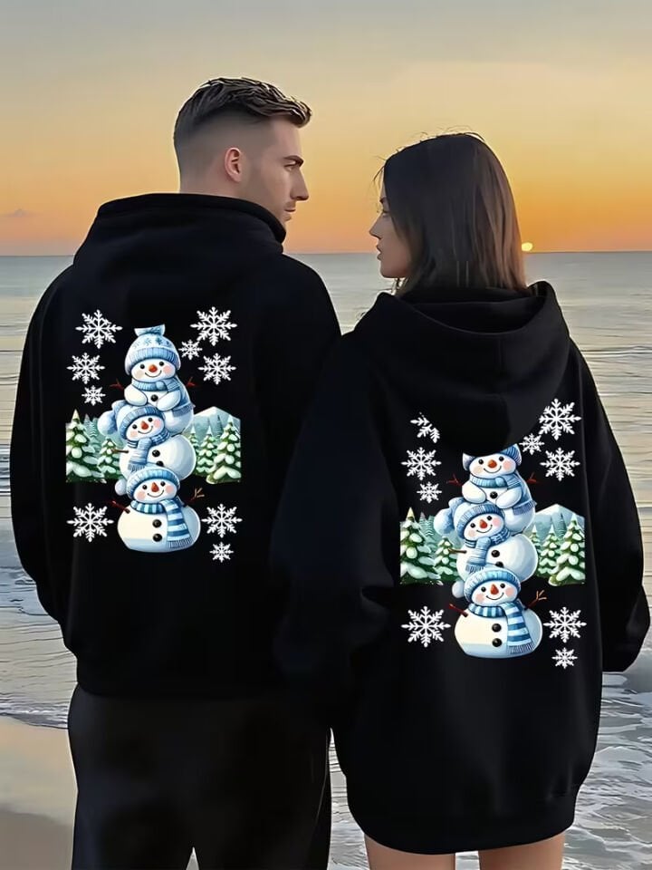 Kardan Adam Sevgili Kombini Hoodie – Unisex Oversize Çift Sweatshirt 2’li Set