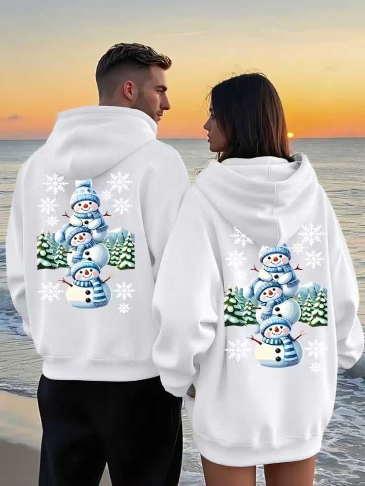 Kardan Adam Sevgili Kombini Hoodie – Unisex Oversize Çift Sweatshirt 2’li Set