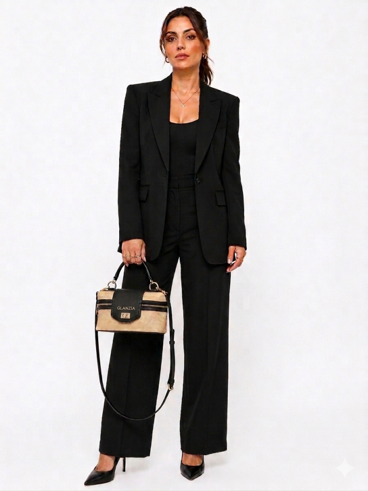 GLANZIA Aura Noir Straw Vanity Bag