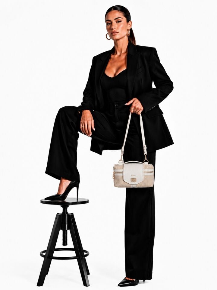 GLANZIA Aura Ivory Straw Vanity Bag
