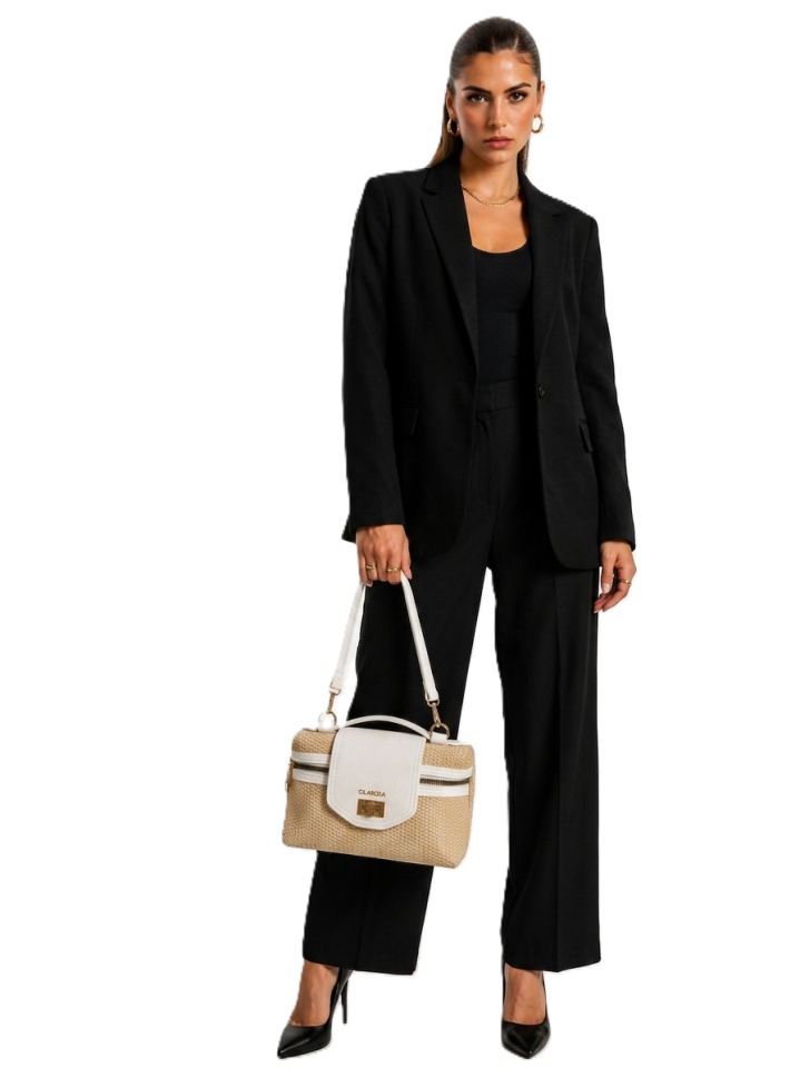 GLANZIA Aura Ivory Straw Vanity Bag
