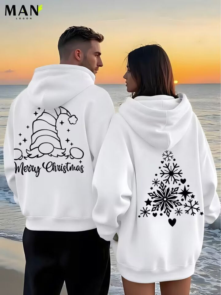 Merry Christmas Sevgili Kombini Hoodie – Unisex Oversize Çift Sweatshirt 2’li Set