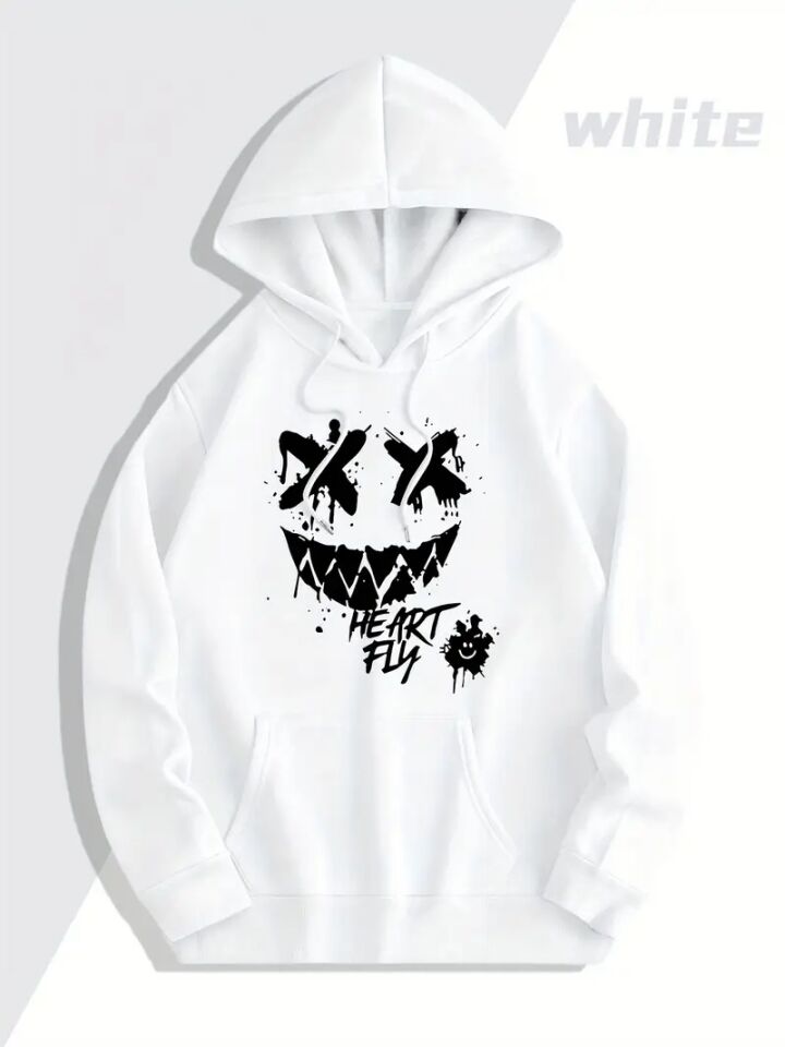 Sevgili Kombini Oversize Hoodie – Heart Fly Gülüş Baskılı 3 İplik Unisex Sweatshirt 2'li