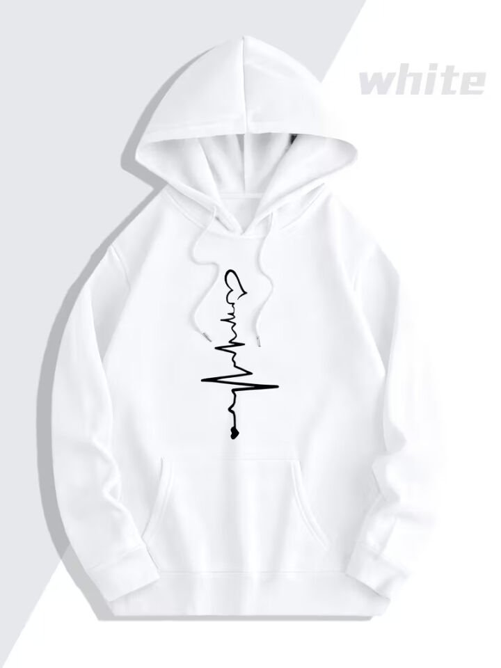 Sevgili Çift Kombini 2’li Kalp Atışı Desenli Unisex Sweatshirt – Minimal Aşk Tasarımı