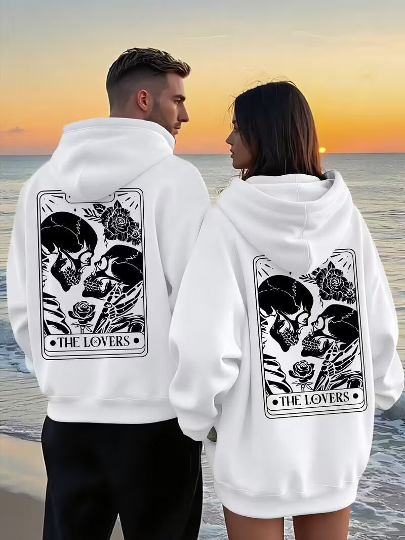 Sevgili Çift Kombini 2’li The Lovers Baskılı Unisex Oversize Sweatshirt – Skull Aşk Tasarımı