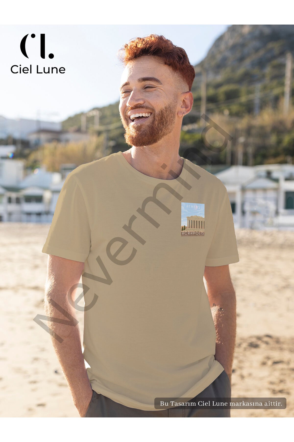 Unisex Women Men Athens Acropolis Printed Custom Design Oversize T-shirt Beige - XL