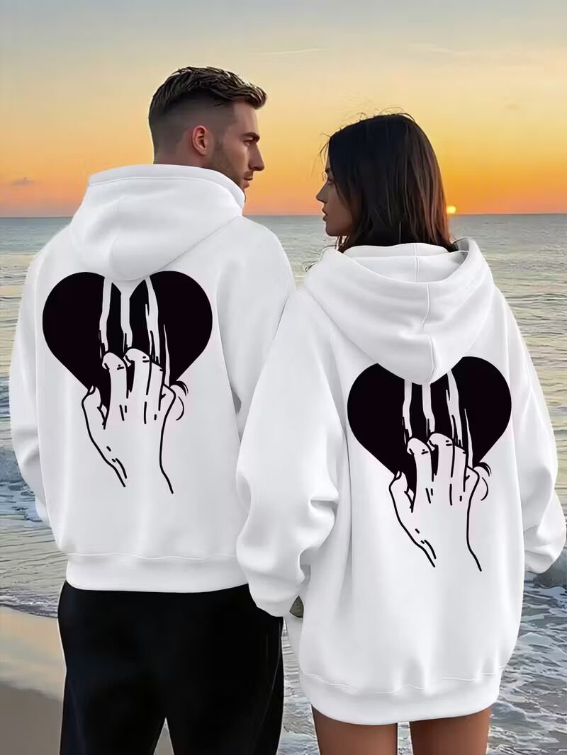 Sevgili Çift Kombini 2’li Kalp ve Pençe Desenli Unisex Sweatshirt – Cool Street Style