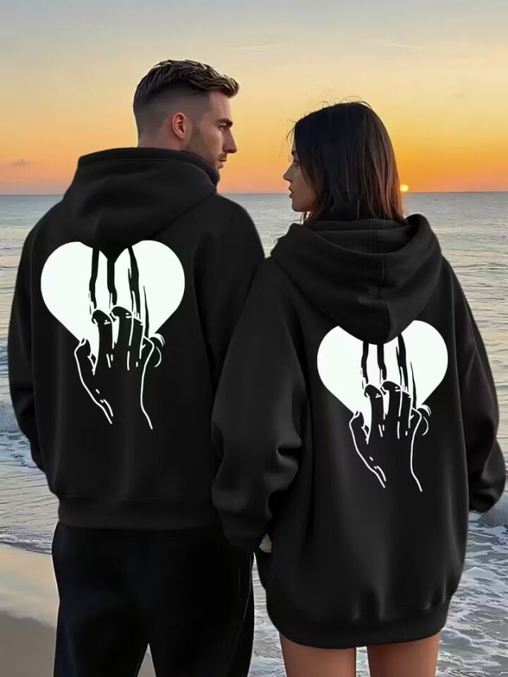 Sevgili Çift Kombini 2’li Kalp ve Pençe Desenli Unisex Sweatshirt – Cool Street Style