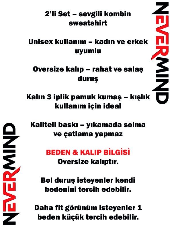 Sevgili Çift Kombin Oversize Hoodie – Kalp ve Gülümseyen Yüz Baskılı Unisex Kapüşonlu Sweatshirt 2’li Set