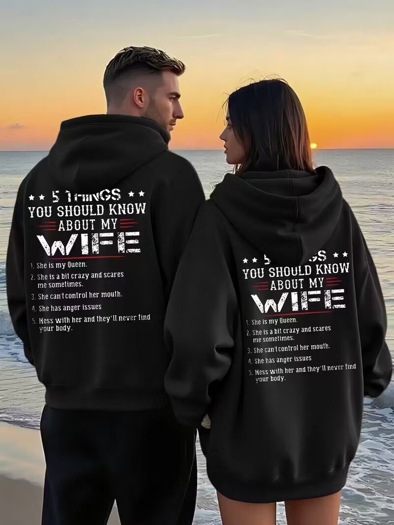 5 Things Yazılı Unisex Hoodie – Sevgili Kombini Oversize Kapüşonlu Sweatshirt 2'li Set